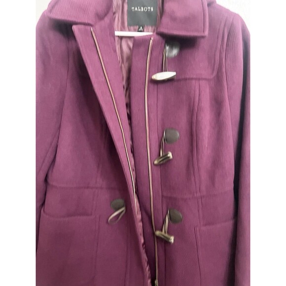 Talbots Italian wool toggle hooded Magenta Purple Thinsulate coat size 10 Large - Picture 4 of 11